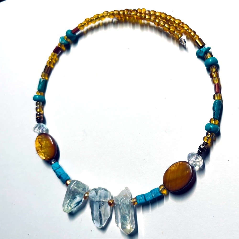 🆕 Crystal & Turquoise Beaded Choker Necklace  OOAK